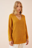 Hardal V Yaka Selanik Örgü Oversize Triko Kazak ZA00059
