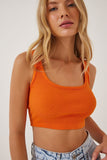 Oranj Askılı Fitilli Crop Örme Bluz GT00030