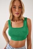 Yeşil Askılı Fitilli Crop Örme Bluz GT00030