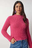 Pembe Dik Yaka Sakallı Triko Kazak NF00068