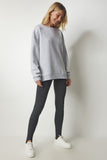 Gri Fermuar Detaylı Şardonlu Örme Sweatshirt UB00148