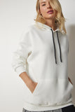 Ekru Kapüşonlu Örme Sweatshirt EW00001