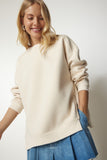 Krem Fermuar Detaylı Şardonlu Örme Sweatshirt UB00148