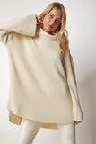 Krem Balıkçı Yaka Oversize Triko Kazak YY00164