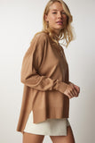 Bisküvi V Yaka Oversize Triko Kazak BV00082