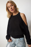 Siyah Cut Out Detaylı Triko Kazak PN00081