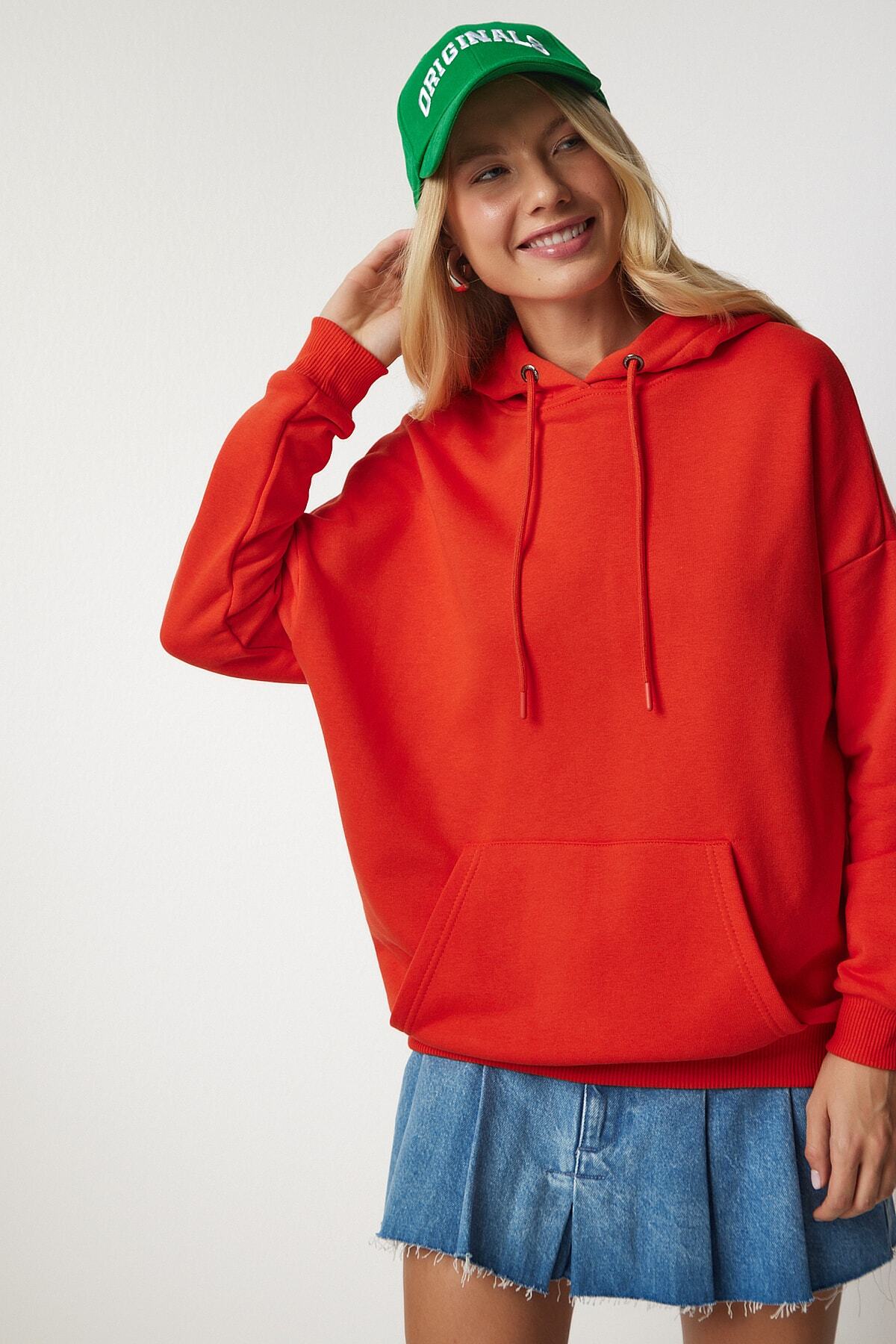 Oranj Kapüşonlu Şardonlu Basic Sweatshirt SM00153
