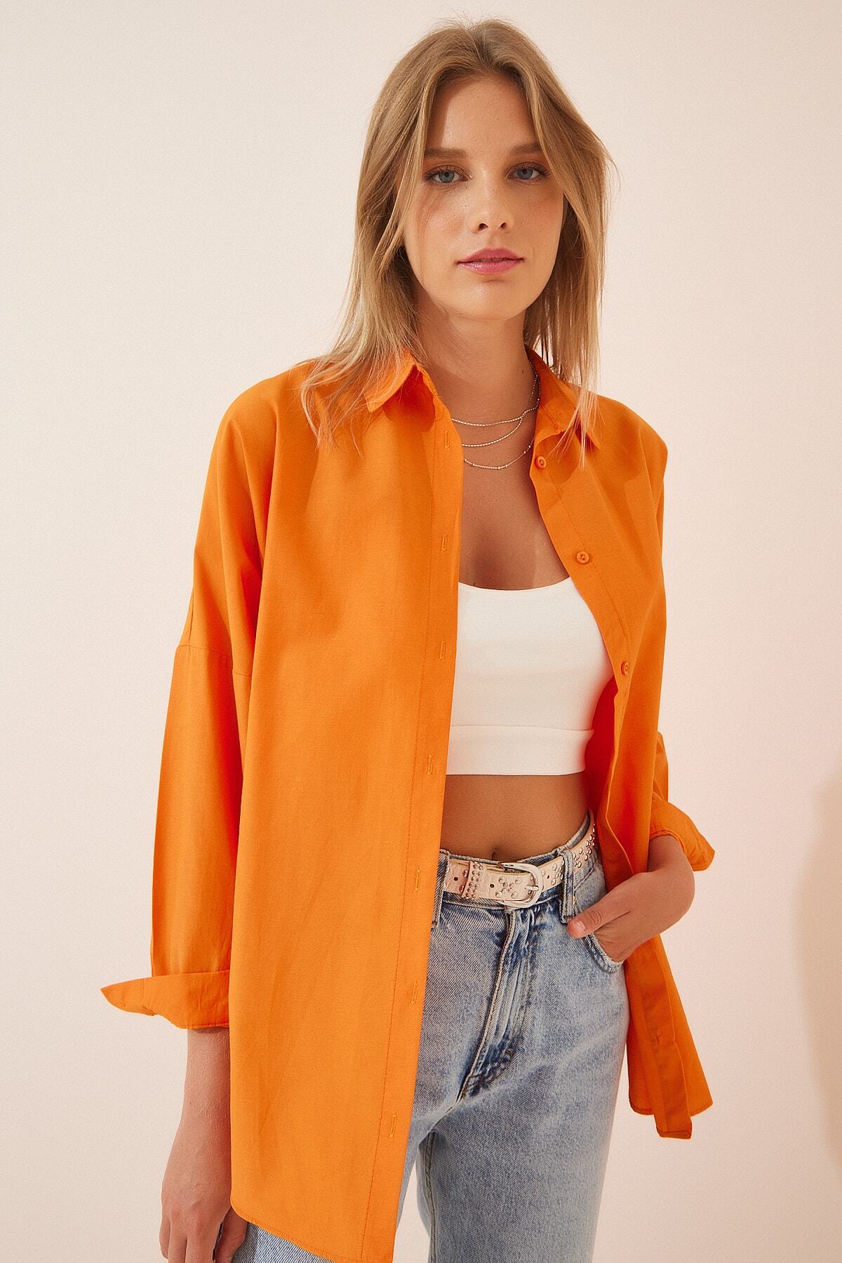 Açık Oranj Oversize Uzun Basic Gömlek DD00842