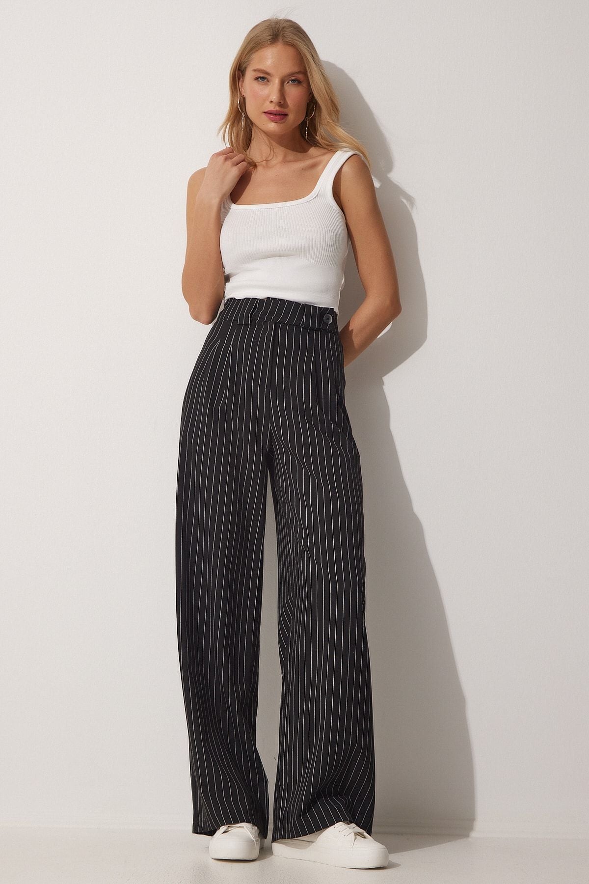 Siyah Pilili Bol Paça Pantolon GK00008
