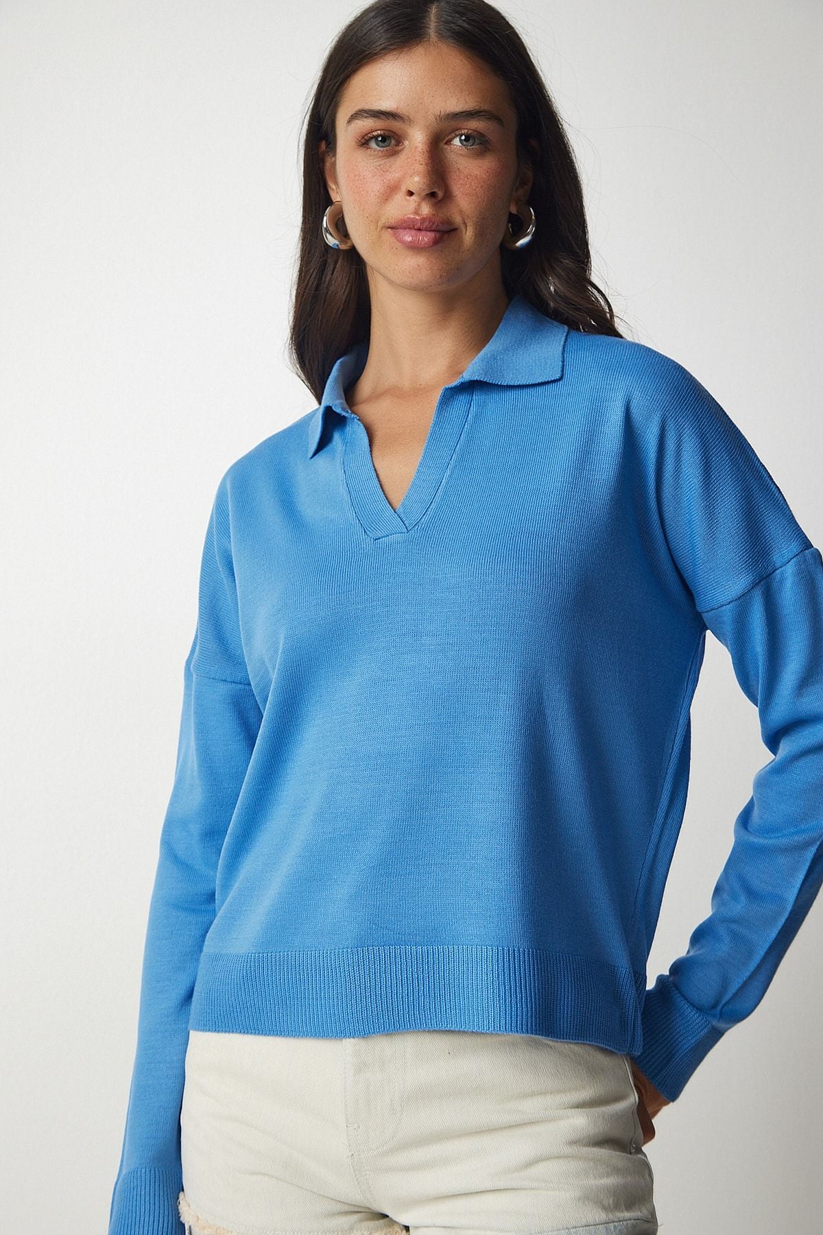 Açık Mavi Polo Yaka Basic Kazak bv00094