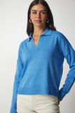 Açık Mavi Polo Yaka Basic Kazak bv00094