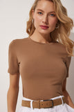 Bisküvi Bisiklet Yaka Crop T-Shirt UB00064