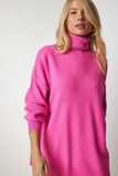 Pembe Balıkçı Yaka Oversize Triko Kazak BV00084