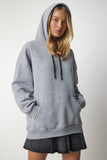 Gri Kapüşonlu Örme Sweatshirt EW00001