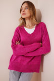 Pembe V Yaka Oversize Triko Kazak  BV00003