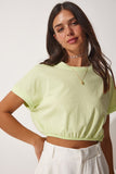 Açık Yeşil Beli Elastik Crop T-Shirt UB00083