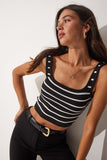Siyah Çizgili Crop Triko Bluz YY00138
