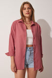 Koyu Gül Kurusu Oversize Uzun Basic Gömlek DD00842
