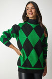Yeşil Baklava Desenli Oversize Triko Kazak YY00161