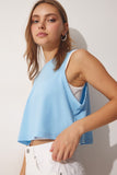 Gök Mavi Pamuklu Halter Yaka Crop T-Shirt UB00097