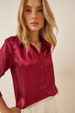 Bordo Hafif Dökümlü Saten Yüzeyli Gömlek DD00990