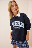 Lacivert Baskılı Şardonlu Örme Sweatshirt DZ00064