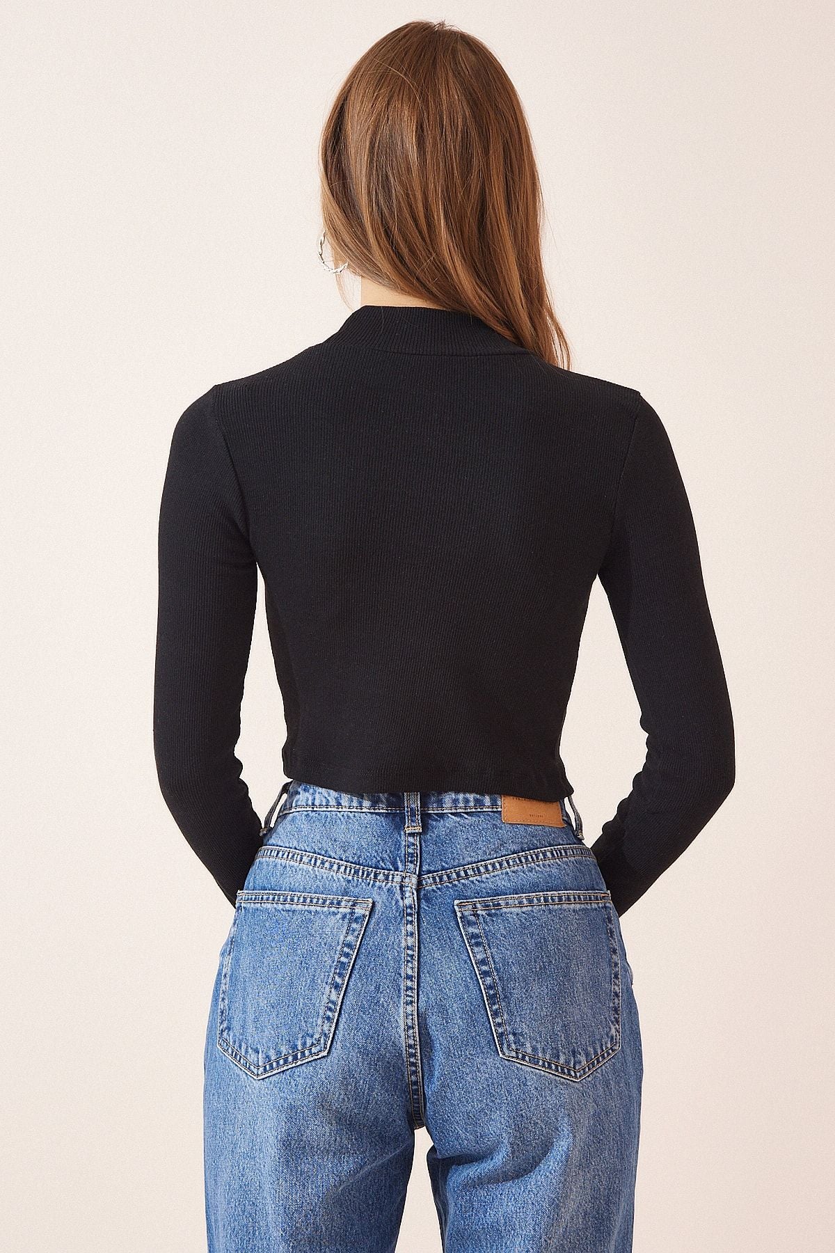 Siyah Beyaz 2' li Paket Fitilli Balıkçı Yaka Crop Örme Bluz GT00214