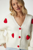 Kemik Çilek Motifli Oversize Triko Hırka PF00008