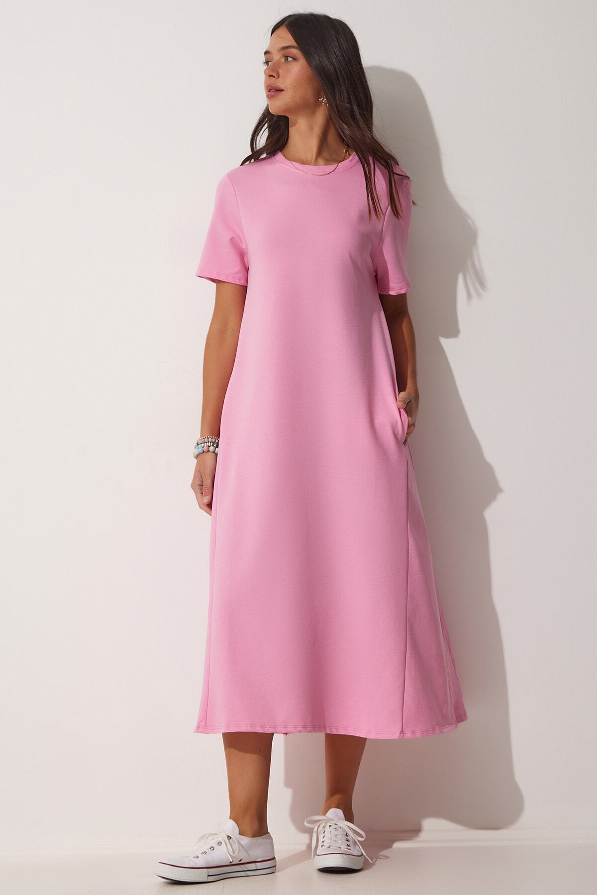 Pembe A Kesim Yazlık Penye Elbise UB00060
