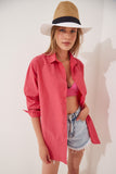 Nar Çiçeği Oversize Uzun Basic Gömlek DD00842