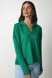 Koyu Yeşil Polo Yaka Basic Kazak bv00094
