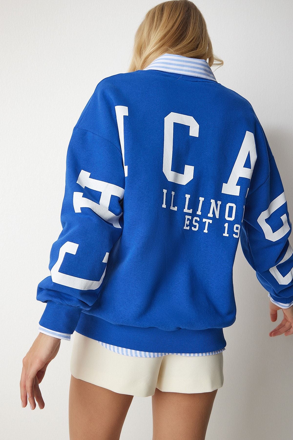 Mavi Baskılı Oversize Sweatshirt HF00440