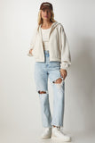 Krem Kapüşonlu Şardonlu Sweatshirt UB00127