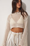 Krem Ajurlu Crop Triko Bluz MC00186