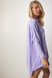 Lila Yandan Yırtmaçlı Oversize Panço Kazak YY00005