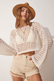 Krem Ajurlu Crop Triko Bluz YY00151