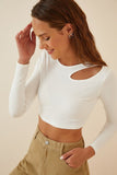 Siyah Cut Out Detaylı Crop Örme Bluz PG00040