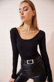 Siyah U Yaka Fitilli Örme Bluz GT00212