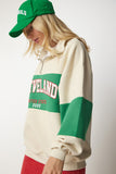 Krem Yeşil Blok Renkli Baskılı Oversize Sweatshirt HF00439