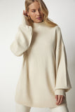 Krem Dik Yaka Oversize Basic Triko Kazak YY00167