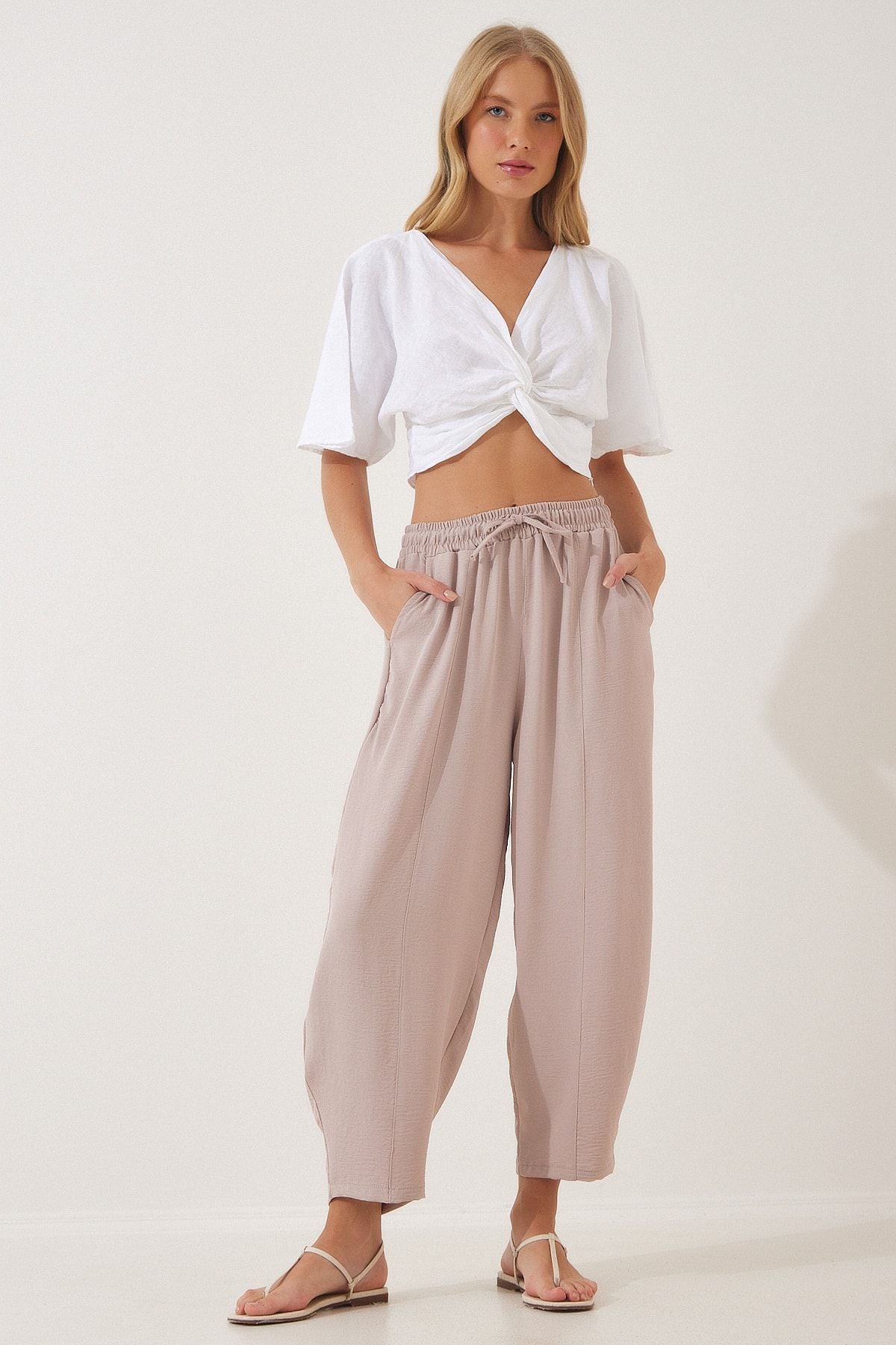 Krem Keten Şalvar Pantolon CI00036