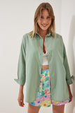 Açık Çağla Yeşili Oversize Uzun Basic Gömlek DD00842