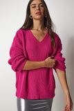 Pembe V Yaka Oversize Basic Triko Kazak MX00130