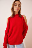 Kırmızı Cut Out Detaylı Oversize Triko Kazak AS00015