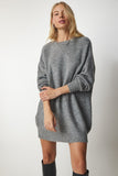 Gri Oversize Uzun Basic Triko Kazak BV00099