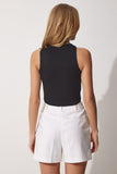 Siyah Beyaz Cut Out Detaylı Crop Triko Bluz US00898