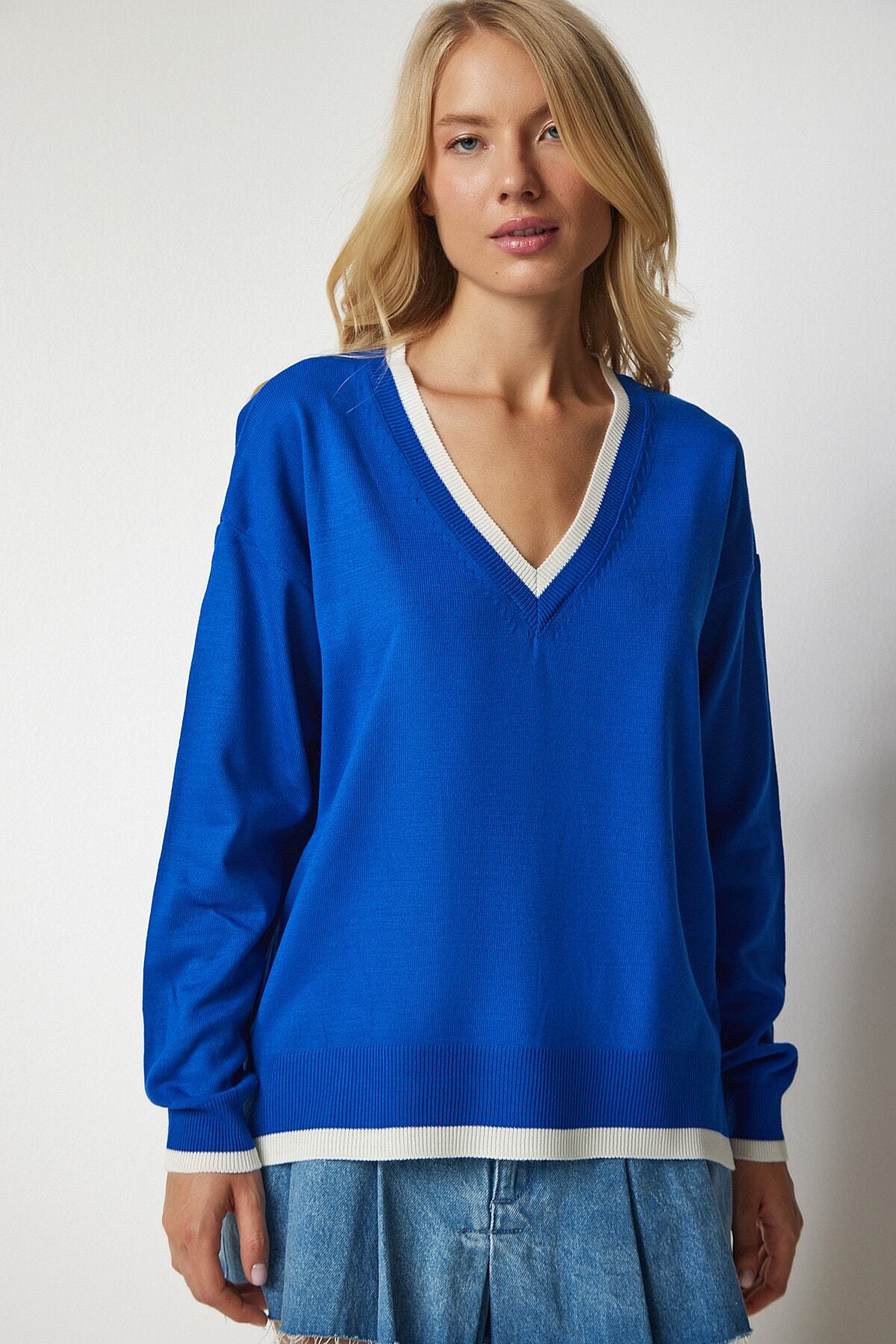 Mavi V Yaka Oversize Triko Kazak BV00081