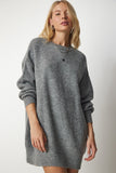 Gri Oversize Uzun Basic Triko Kazak BV00099