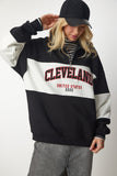 Siyah Beyaz Blok Renkli Baskılı Oversize Sweatshirt HF00439