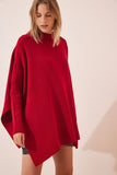 Kırmızı Yandan Yırtmaçlı Oversize Panço Kazak YY00005